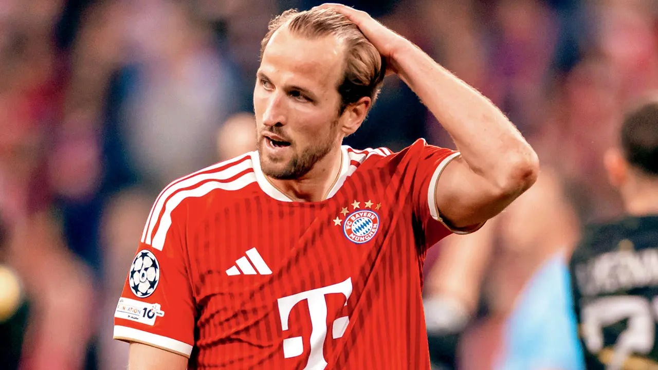 A distraught Harry Kane after Bayern Munich’s defeat to PSG  on Wednesday. Pic/Getty Images