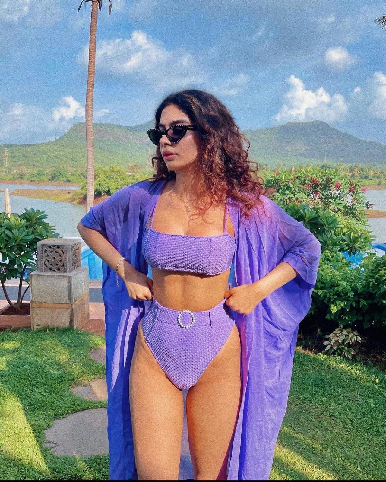 Khushi Kapoor gave the bikini a unique twist in this lilac-coloured textured bikini set, paired with a sheer cape. Khushi Kapoor gave the bikini a unique twist in this lilac-coloured textured bikini set, paired with a sheer cape.