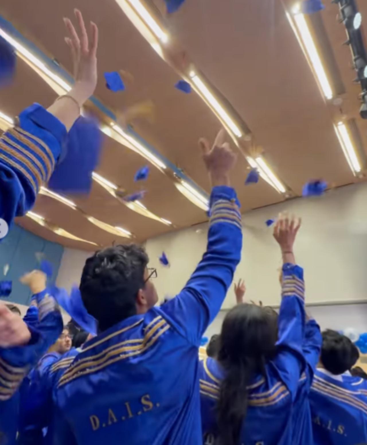 The filmmaker also shared a video of her kids' batchmates throwing graduation caps ceremoniously at the event. The filmmaker also shared a video of her kids' batchmates throwing graduation caps ceremoniously at the event.