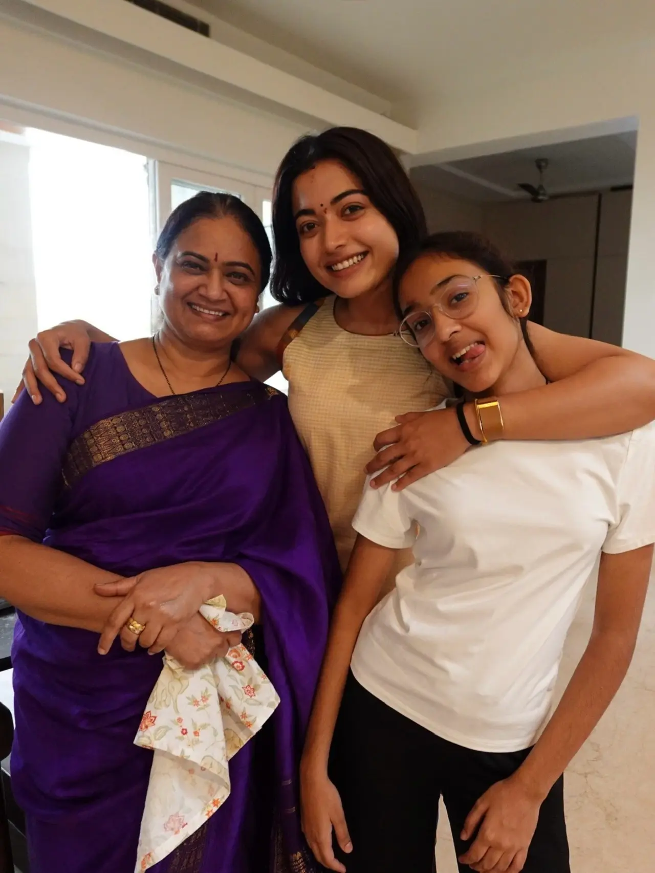 Rashmika was seen posing with her mother-in-law and sister Shiman starting off their day at their Hyderabad home. Rashmika was seen posing with her mother-in-law and sister Shiman starting off their day at their Hyderabad home.