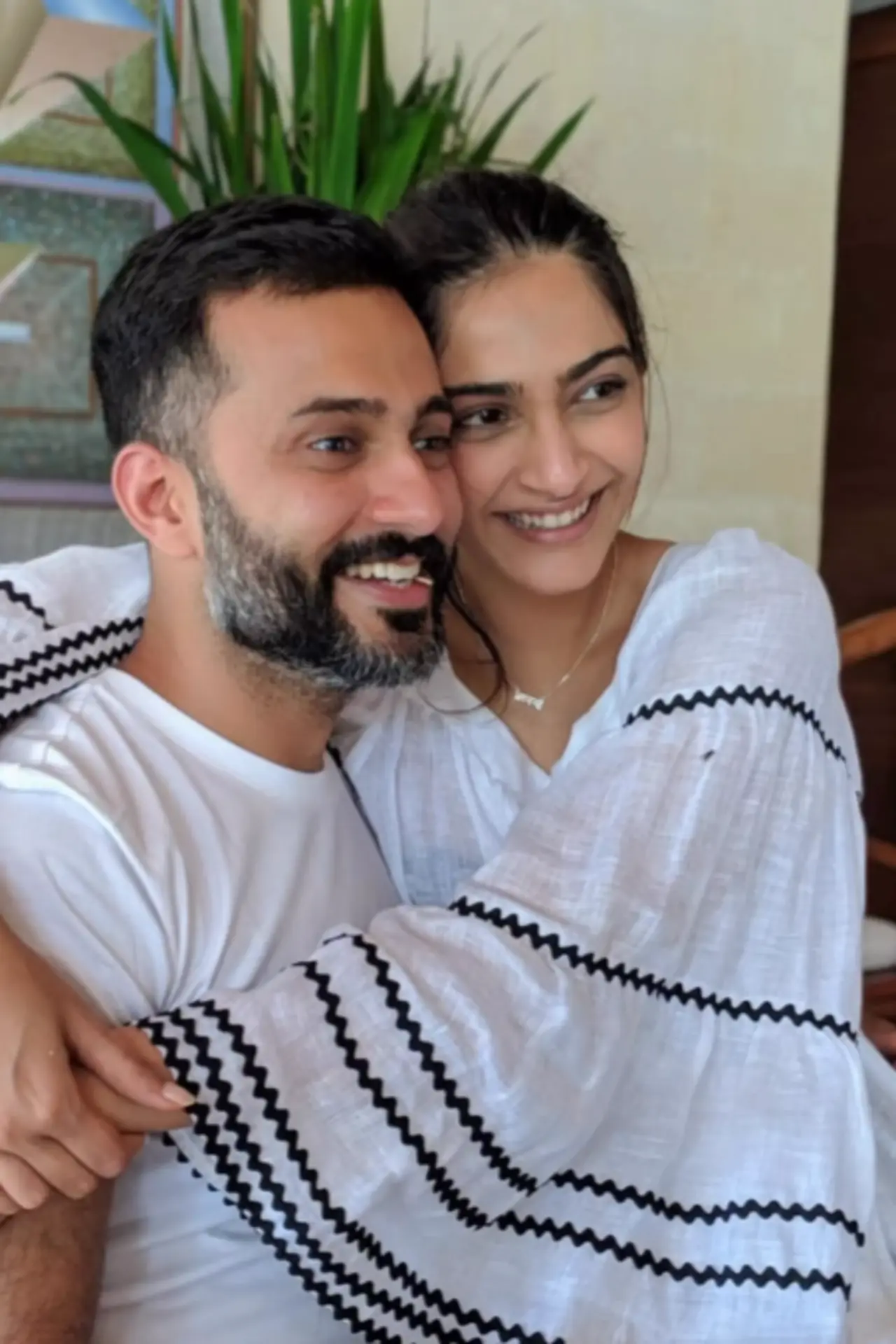 Sonam also shared this adorable picture where she is seen hugging Anand lovingly as they smile and pose for a picture. Sonam also shared this adorable picture where she is seen hugging Anand lovingly as they smile and pose for a picture.