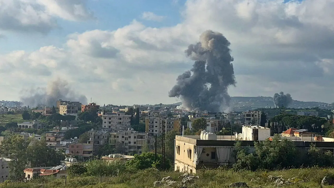 Smoke rises from the site of Israeli airstrikes that targeted the southern Lebanese village of Habbouch. Pic/AFP