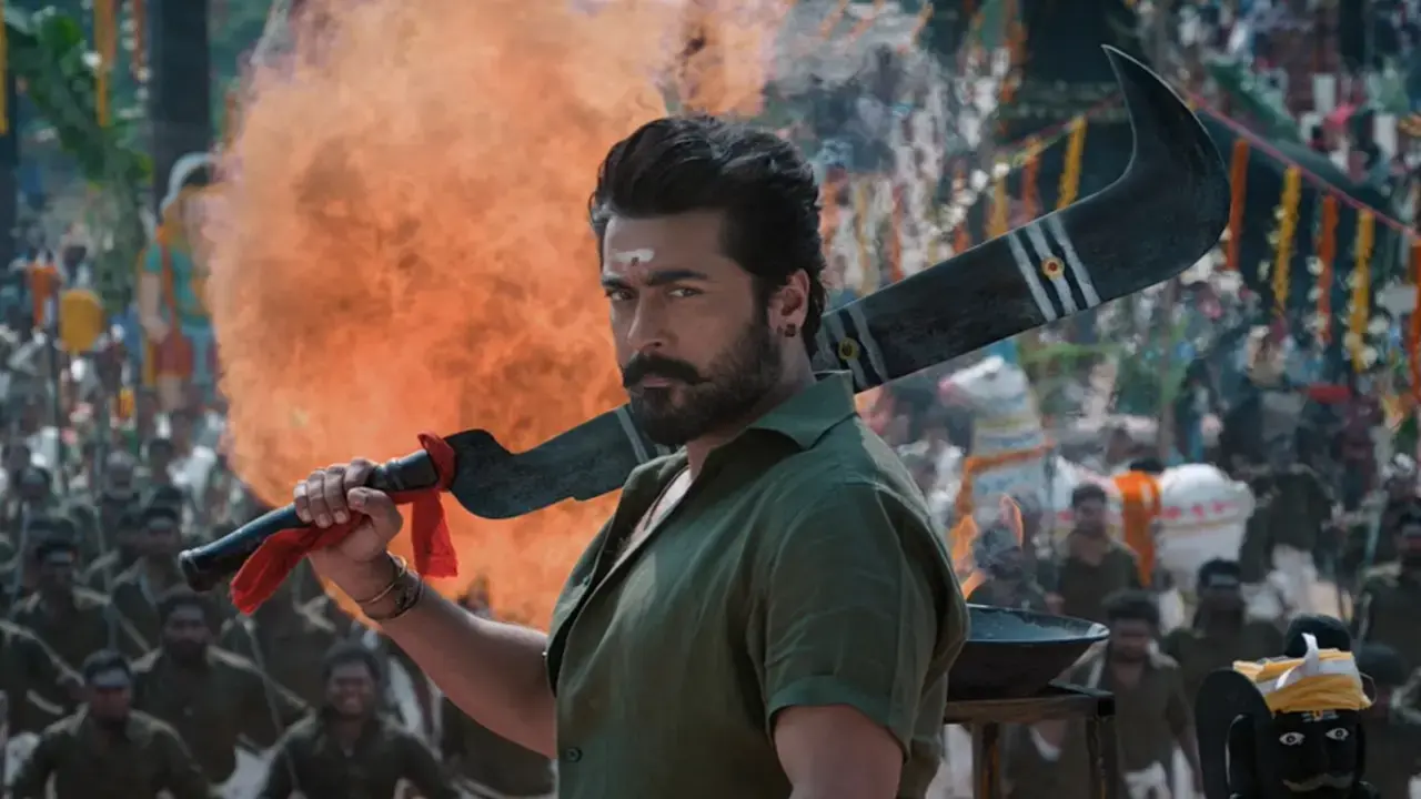 A still from Karuppu of Suriya