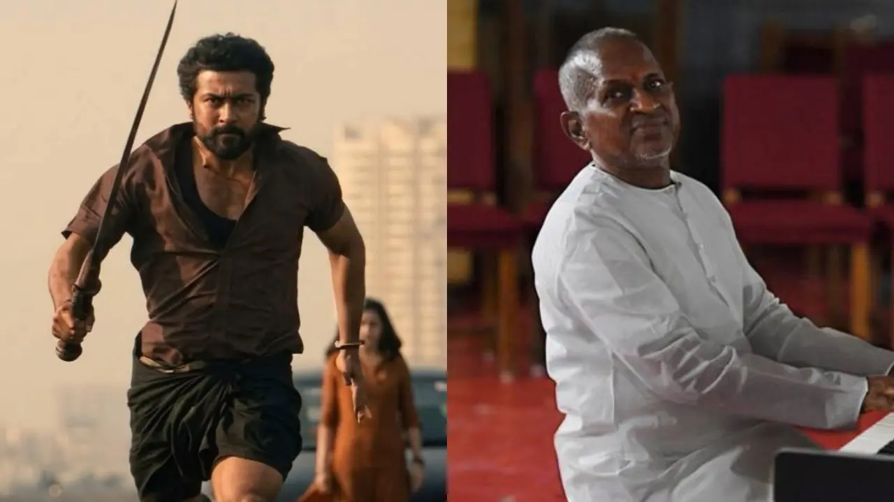 Karuppu: Makers regret satirical dilaogue referencing Ilaiyaraaja, to remove it L-Suriya in Karuppu; R- Ilaiyaraaja