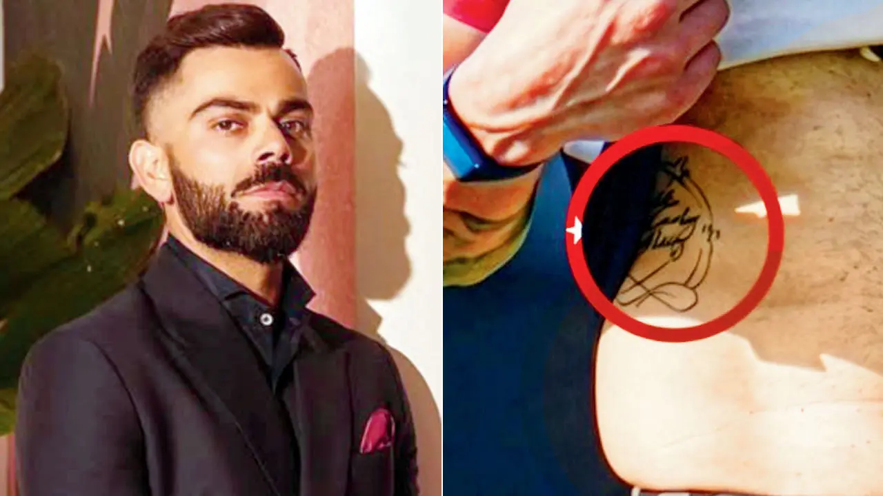 Virat Kohli; (right) Virat’s tattoo