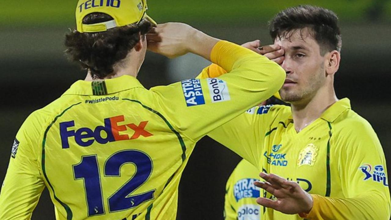 Chennai Super Kings' (CSK) Noor Ahmad returned with the figures of two wickets for 26 runs in four overs. Anshul Kamboj also claimed three wickets by conceding 32 runs in four overs. Ramakrishna Ghosh and Jamie Overton also chipped in with one wicket each. Mukesh Choudhary and Prashant Veer went wicketless in the IPL 2026 match against MI (Pic: X/@ChennaiIPL)