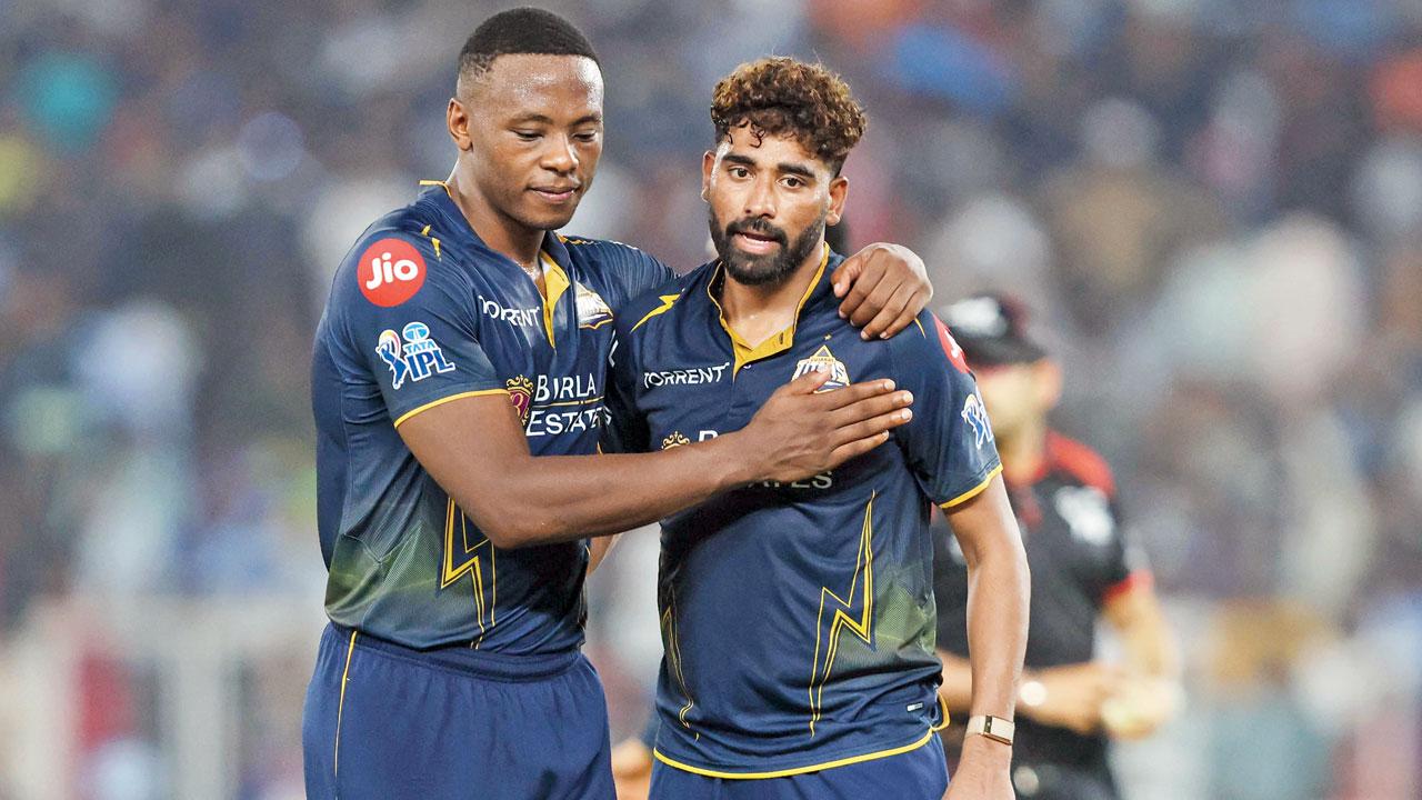 IPL 2026: GT pace attack ready for Sooryavanshi test today GT will bank on pacers Kagiso Rabada (left) and Mohd Siraj for early breakthroughs vs RR. Pic/IPL