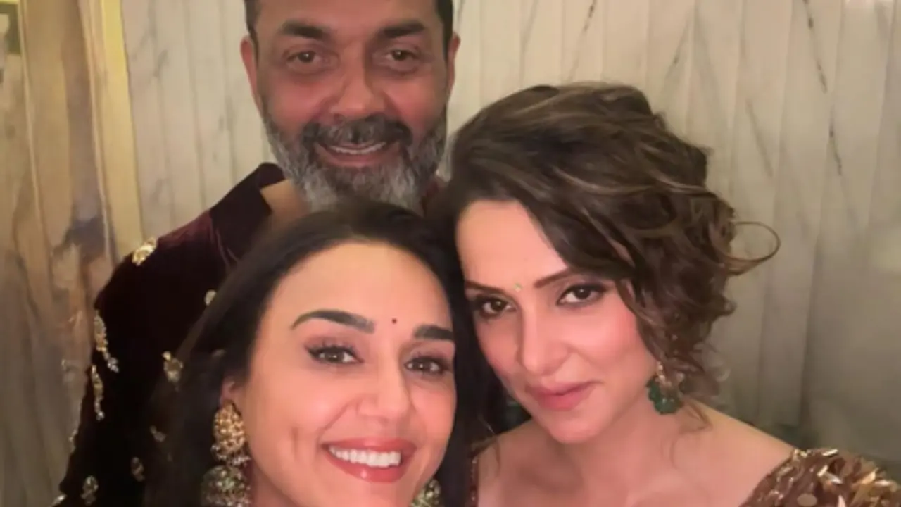 Preity Zinta, Bobby Deol and Tanya Deol. Pic/Instagram