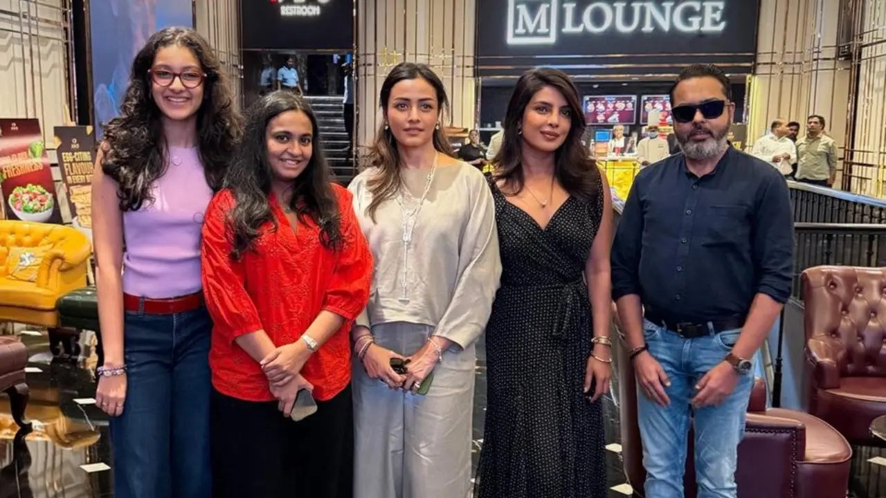 Priyanka Chopra Jonas visits co-star Mahesh Babu’s theatre in Hyderabad; see pics Priyanka Chopra with Namrata Shirodkar and Sitara (Pic via AMB Cinemas Instagram)
