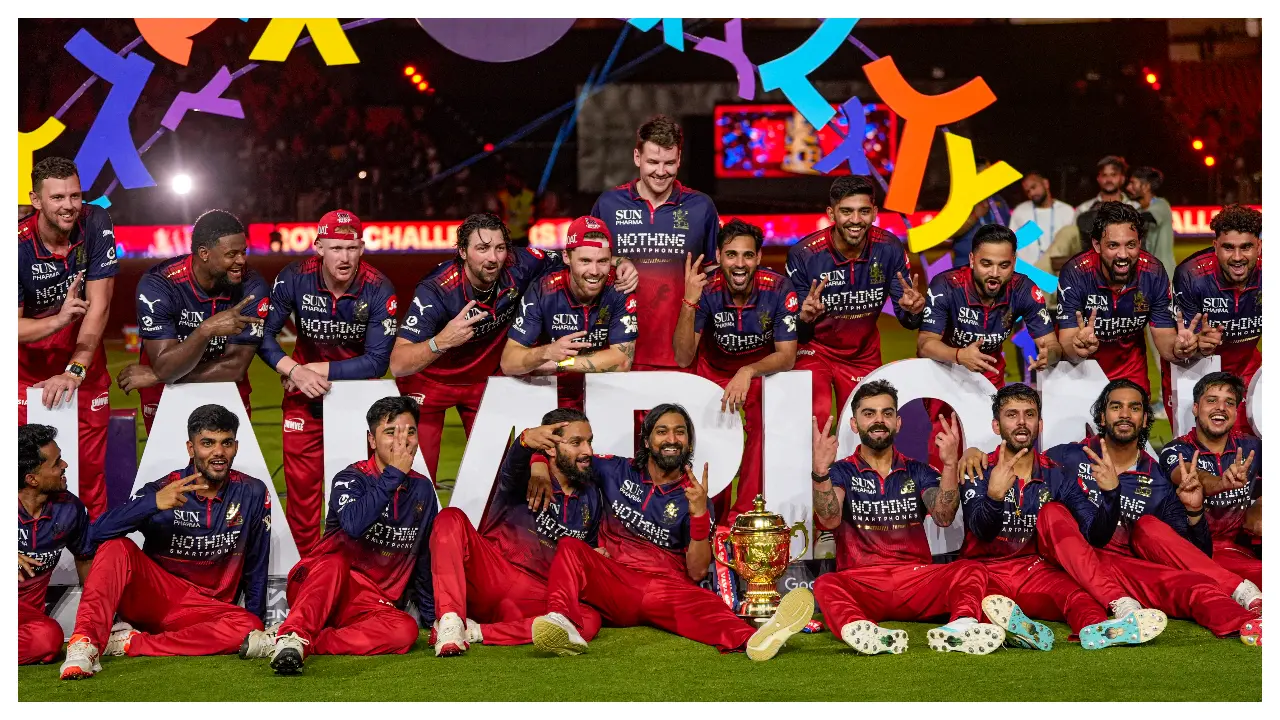 Royal Challengers Bengaluru defeated Gujarat Titans by 5 wickets to win IPL 2026. RCB became just the third team, after Chennai Super Kings and Mumbai Indians, to successfully defend their title. (Pic: PTI)