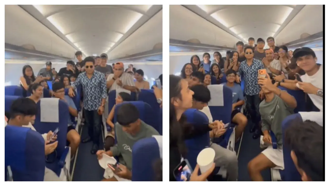 Sachin Tendulkar delights passengers with impromptu in-flight meetup Sachin Tendulkar (Pic: X/Sachin Tendulkar)