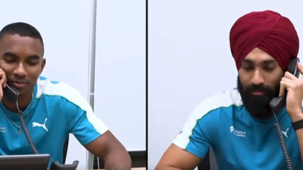 Mann Ki Baat: PM Modi lauds Gurindervir Singh for breaking the national record in 100m sprint Animesh Kujur and Gurindervir Singh while talking to PM Modi during 'Mann ki Baat'. (Pic/X@NarendraModi)