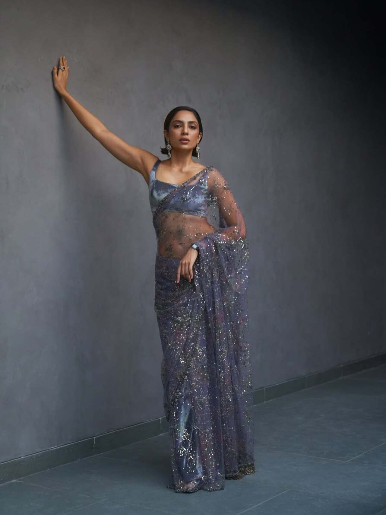 When its all about the sareee, Sobhita Dhulipala knows all about nailing it. The diva picks a net saree in a grey tone. Want a saree for a party, go for what Sobhita lays for the look