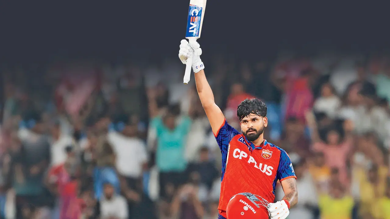 PBKS skipper Shreyas Iyer celebrates his century during their  seven-wicket win over LSG in Lucknow on Saturday. Pic/IPL 