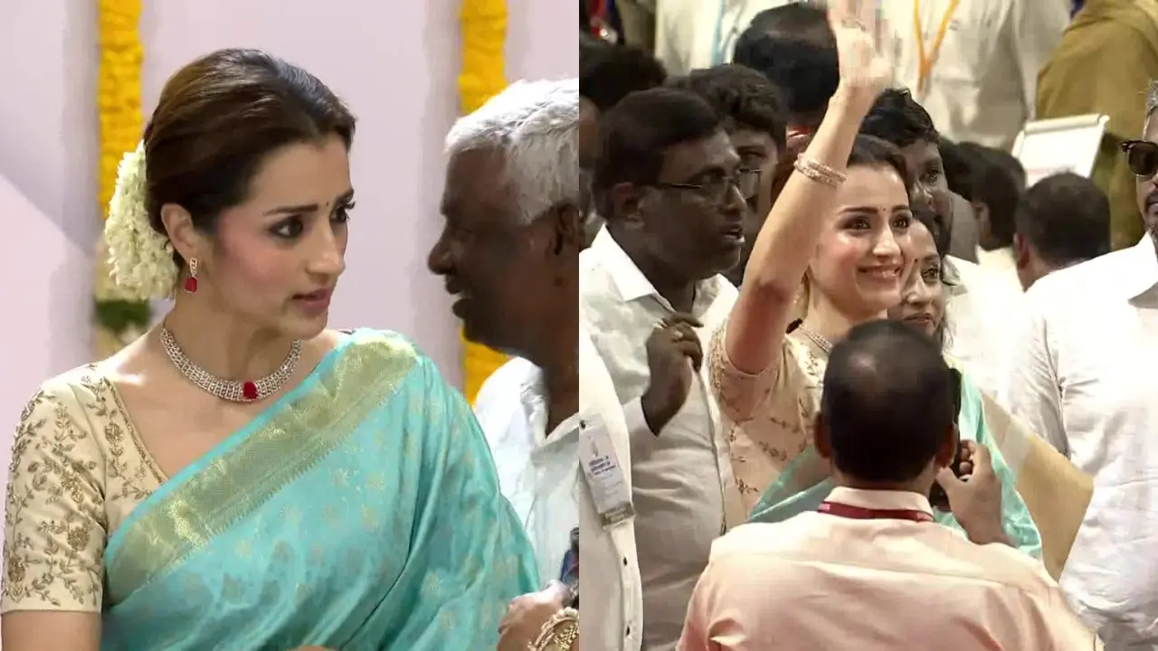 Trisha Krishnan attended the swearing-in ceremony and grabbed attention with her elegant traditional look.
