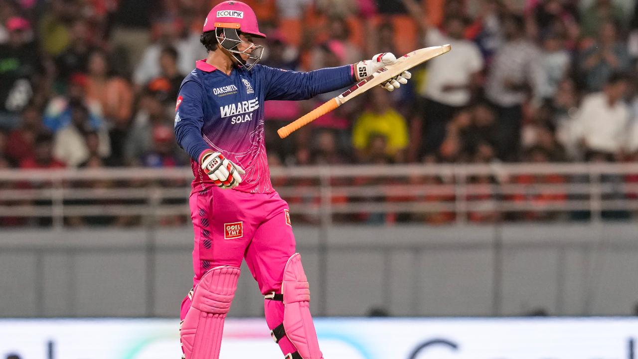 Fastest half-century in IPL playoffs: Sooryavanshi needed just 16 balls to complete his half-century against SRH. The 16-ball fifty helped him equal Suresh Raina’s record for the fastest half-century in an IPL playoff or knockout match. (Pic: PTI) Fastest half-century in IPL playoffs: Sooryavanshi needed just 16 balls to complete his half-century against SRH. The 16-ball fifty helped him equal Suresh Raina’s record for the fastest half-century in an IPL playoff or knockout match. (Pic: PTI)