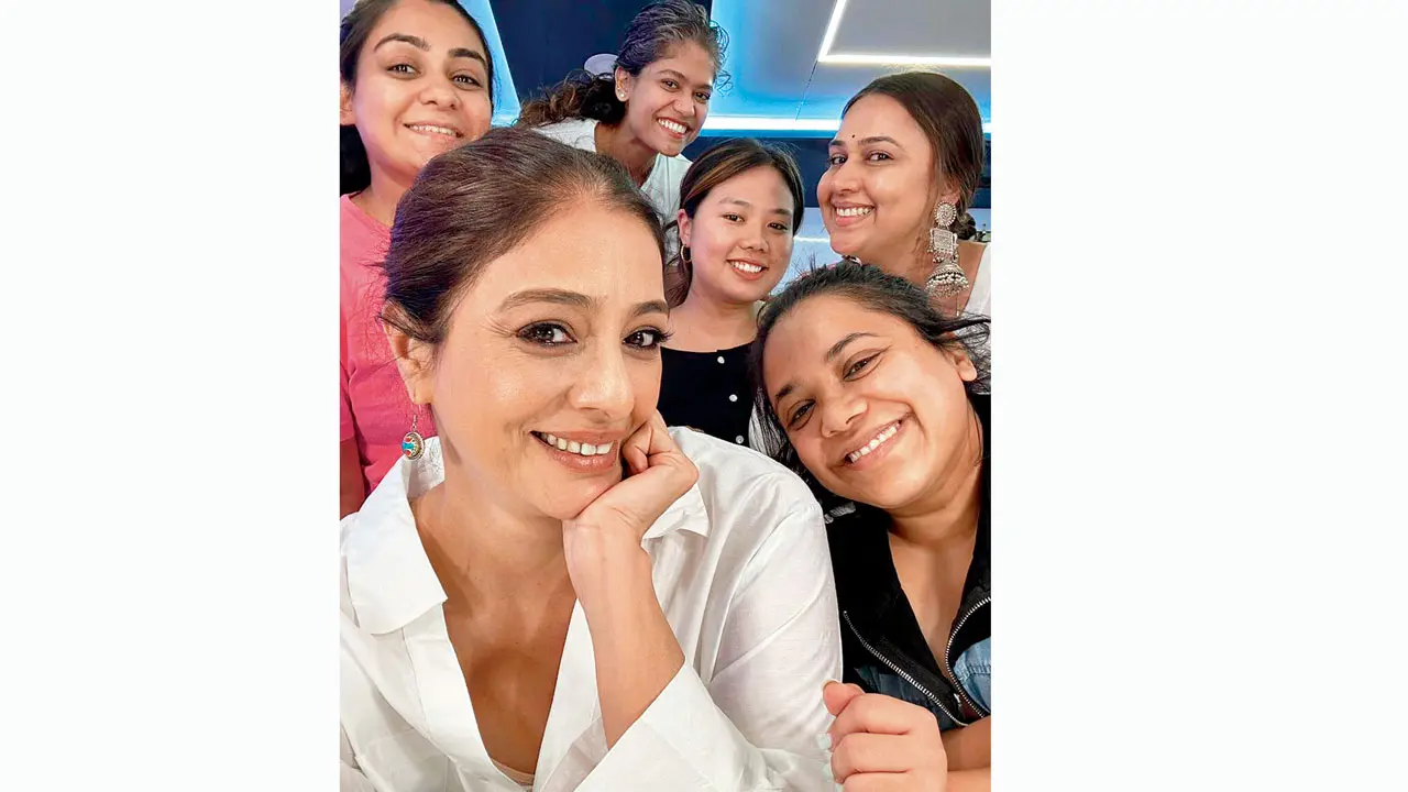 Tabu with the crew on the sets of ‘King 100’. Pic/Instagram