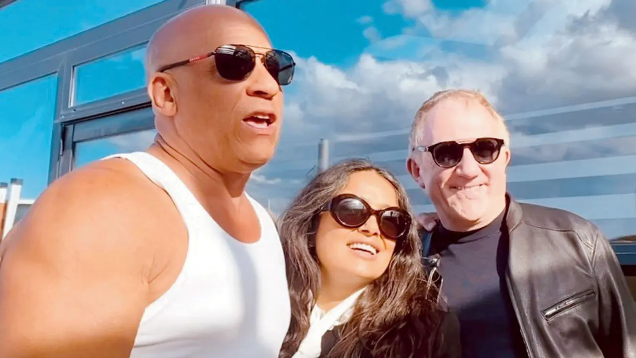 Vin Diesel, Salma Hayek, and Francois-Henri Pinault. Pic/Vin's Instagram