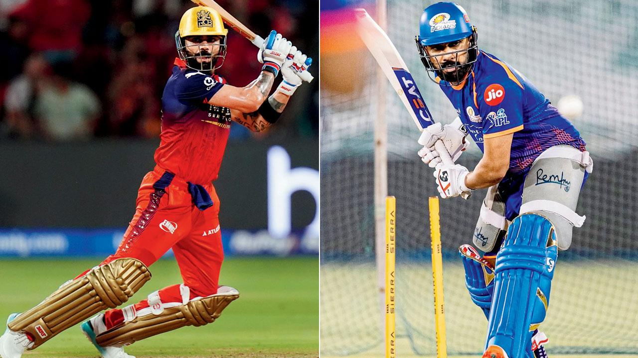 IPL 2026: Mumbai Indians look to rise in Raipur against RCB RCB will bank on Virat Kohli for a solid start. Pic/IPL; (right) MI opener Rohit Sharma trains in Raipur. Pic/MI Instagram