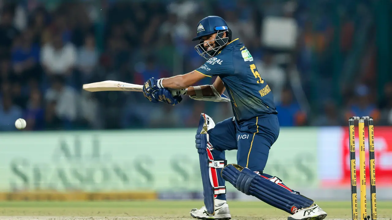 Later, Washington Sundar accumulated a crucial unbeaten 37 runs after facing 20 balls. His knock also included two boundaries and three maximums. Jason Holder was dismissed on seven runs in seven balls, including a boundary. Shouldering Sundar was Rahul Tewatia, who scored an unbeaten 14 runs in four balls, with the help of two maximums. With this, the Titans posted a total of 229 runs for the loss of four wickets in 20 overs against the Royals (Pic: X/@IPL) Later, Washington Sundar accumulated a crucial unbeaten 37 runs after facing 20 balls. His knock also included two boundaries and three maximums. Jason Holder was dismissed on seven runs in seven balls, including a boundary. Shouldering Sundar was Rahul Tewatia, who scored an unbeaten 14 runs in four balls, with the help of two maximums. With this, the Titans posted a total of 229 runs for the loss of four wickets in 20 overs against the Royals (Pic: X/@IPL)
