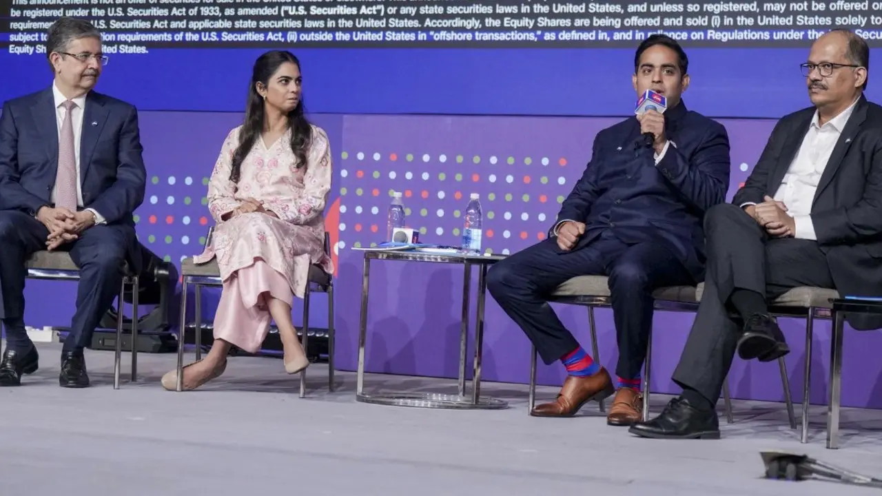Jio Platforms eyes 6G software upgrade, targets 100 million broadband households Kotak Mahindra Bank Founder Uday Kotak, Jio Platforms Ltd (JPL) Director Isha Ambani, Jio Platforms Ltd (JPL) Chairman Akash Ambani, and CEO Pankaj Pawar during the Jio Platforms IPO press conference, in Mumbai, on Thursday. PIC/PTI