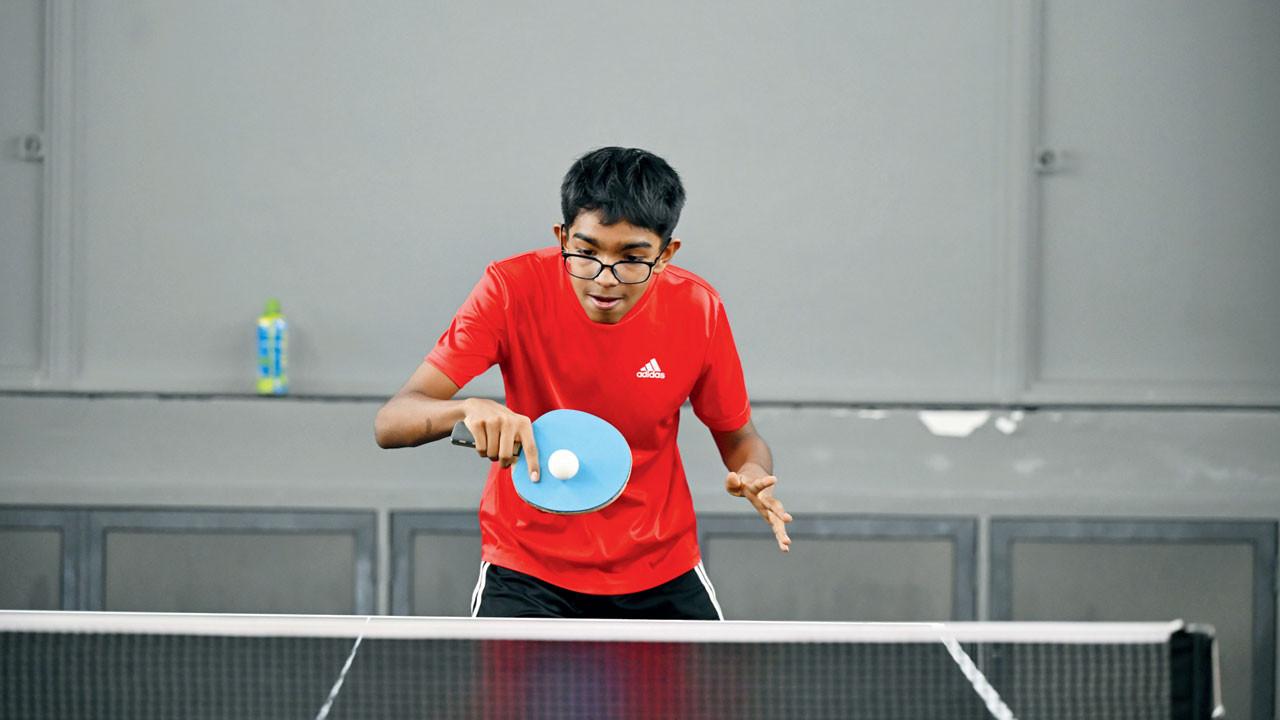 MSSA inter-school table tennis tournament: Cathedral’s Aarav downs Christ Church’s Burhanuddin 11-7, 11-8 Aarav Shah during his match against Burhanuddin Lakdawala. Pic/Atul Kamble
