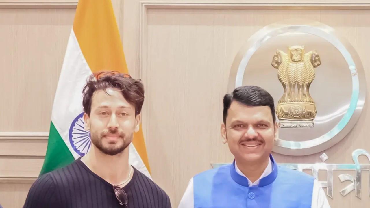 Actor Tiger Shroff and CM Devendra Fadnavis. FILE PIC