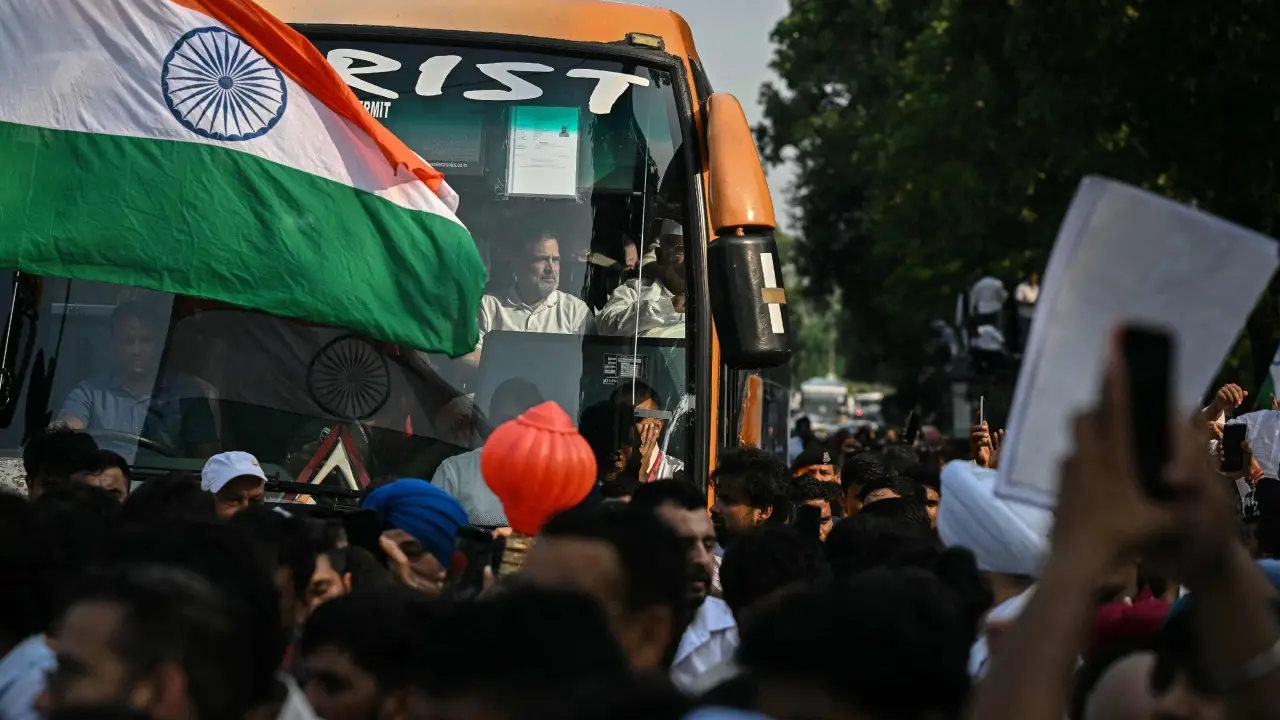 IN PHOTOS: INDIA bloc MPs launch massive protest march to Supreme Court The march began amid tight security, with opposition leaders alleging that police were using force against protesters demanding action over the SIR exercise. Pics/AFP and PTI