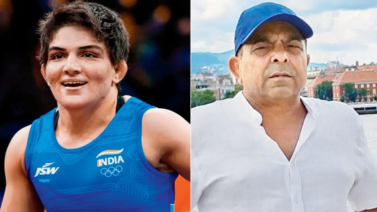 Manisha Bhanwala after her triumph in Astana on Friday. Pic/UWW; (right) Virender Dahiya