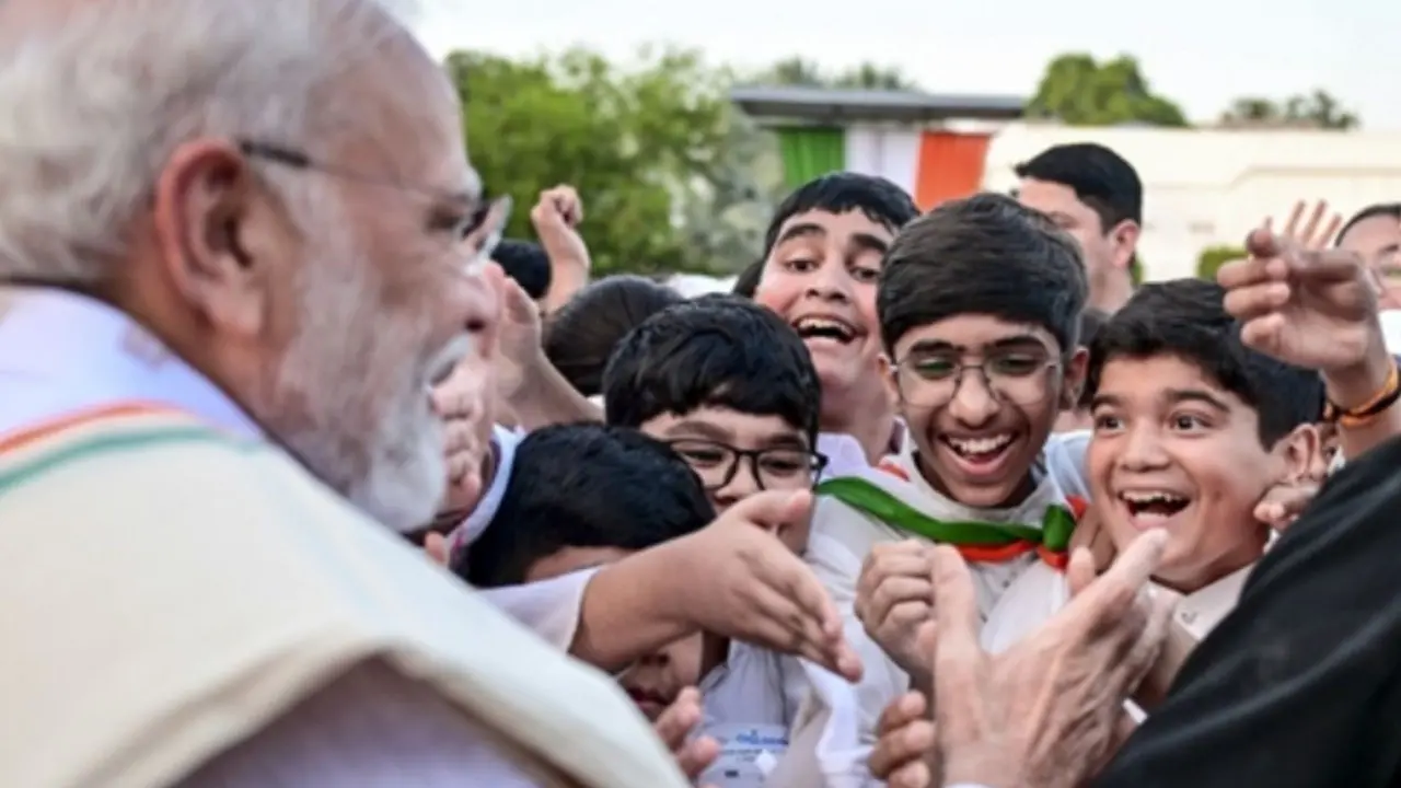 IN PHOTOS: PM Modi interacts with children at Gandhi Smriti on Gandhi Jayanti Prime Minister Narendra Modi interacts with school students during a programme to mark Gandhi Jayanti, at Gandhi Smriti, in New Delhi, on Friday, October 2. PIC/PTI