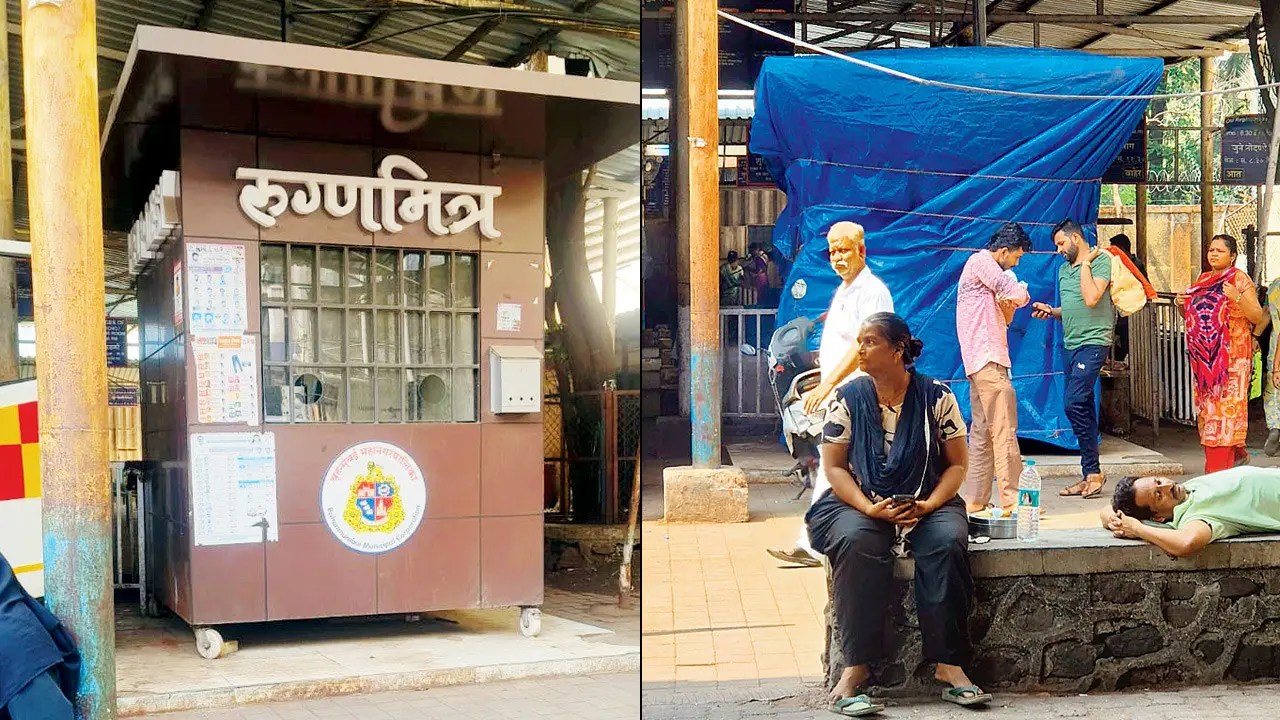 Mumbai’s Rajawadi Hospital covers Rugna Mitra booth after Mid-Day report The Rugna Mitra help-desk cabin at Rajawadi Hospital in Ghatkopar East prior to mid-day’s report (right) The non-functional facility is covered with a tarpaulin on Thursday. Pics/By Special Arrangement