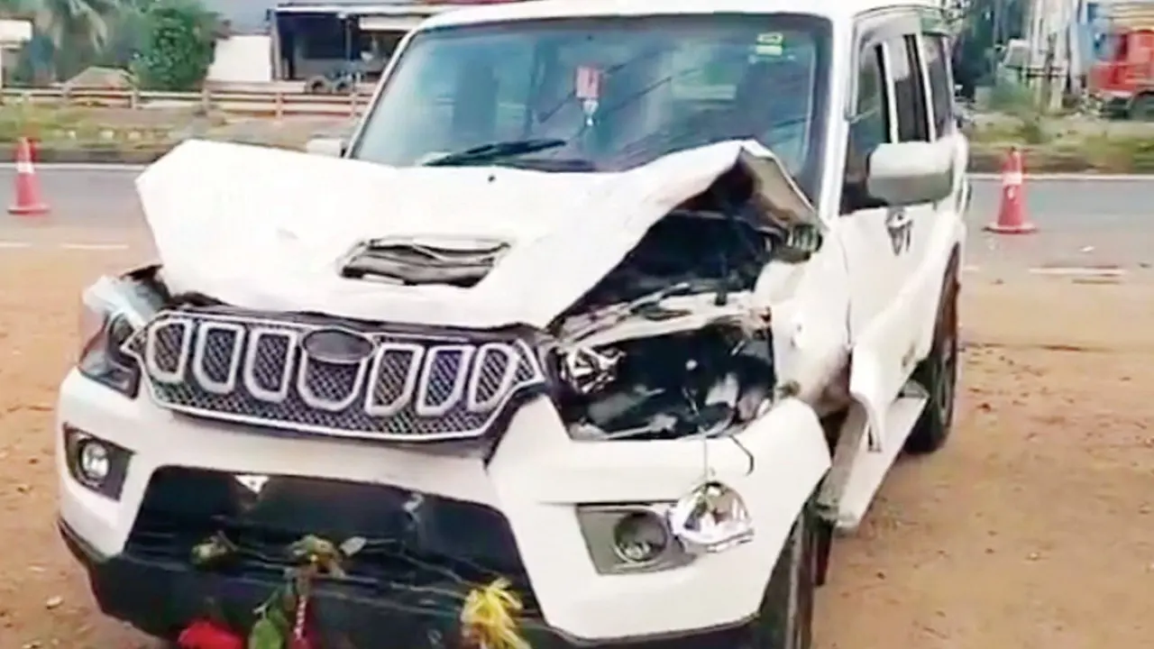 Andhra Pradesh road accident kills four devotees travelling to Kanaka Durga temple The SUV involved in the incident. PIC courtesy/X/@KP_Aashish