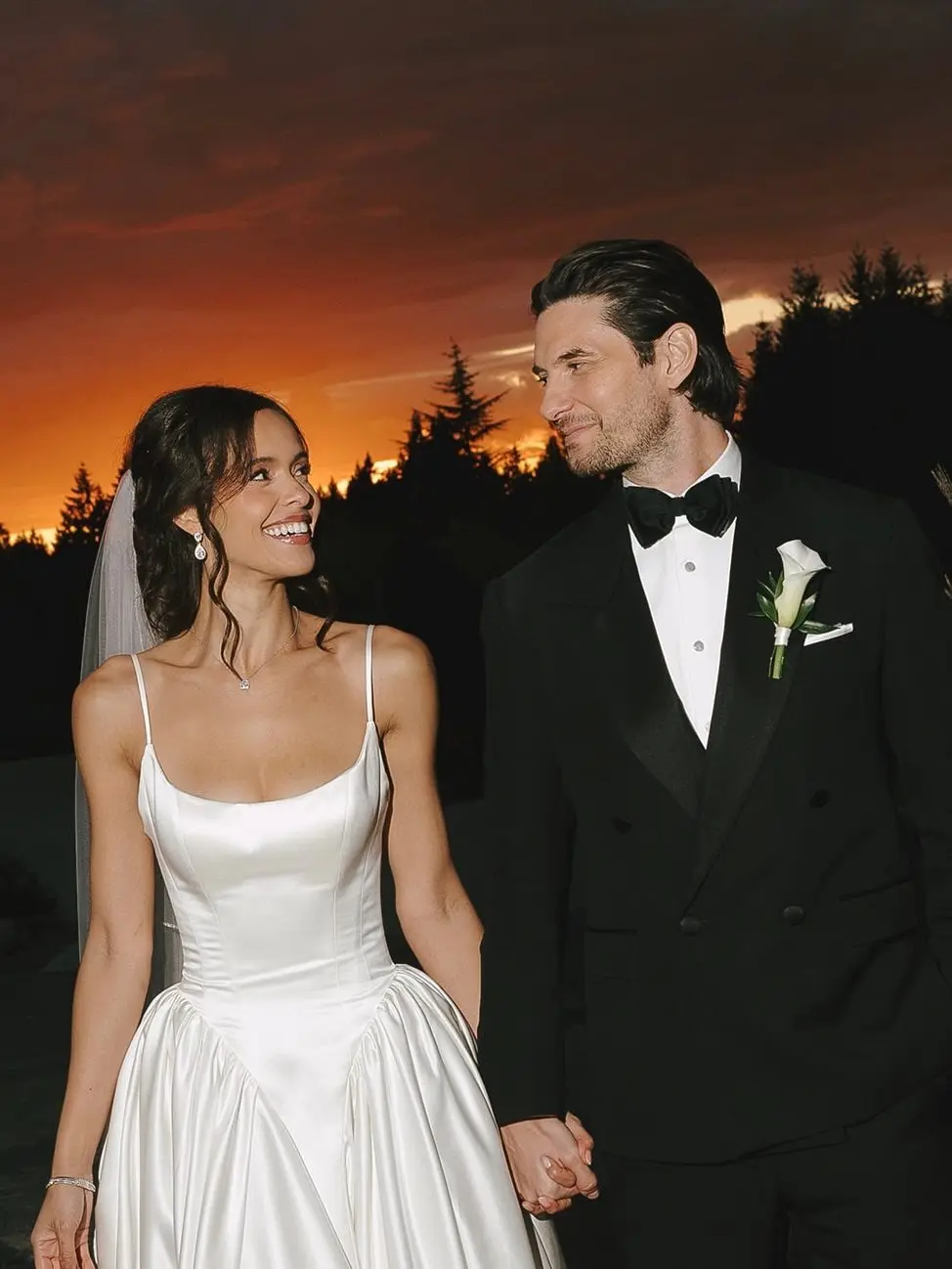 Aubrey stunned attendees in a corset-style bridal gown, whilst Ben looked sharp in a tailored dark suit. Aubrey stunned attendees in a corset-style bridal gown, whilst Ben looked sharp in a tailored dark suit.