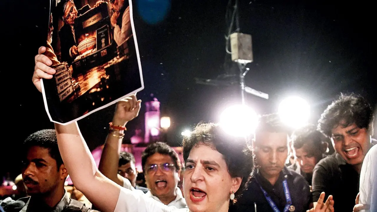 Congress says PM Modi, Amit Shah are ‘rattled’ by protests Priyanka Gandhi Vadra. Pic/PTI