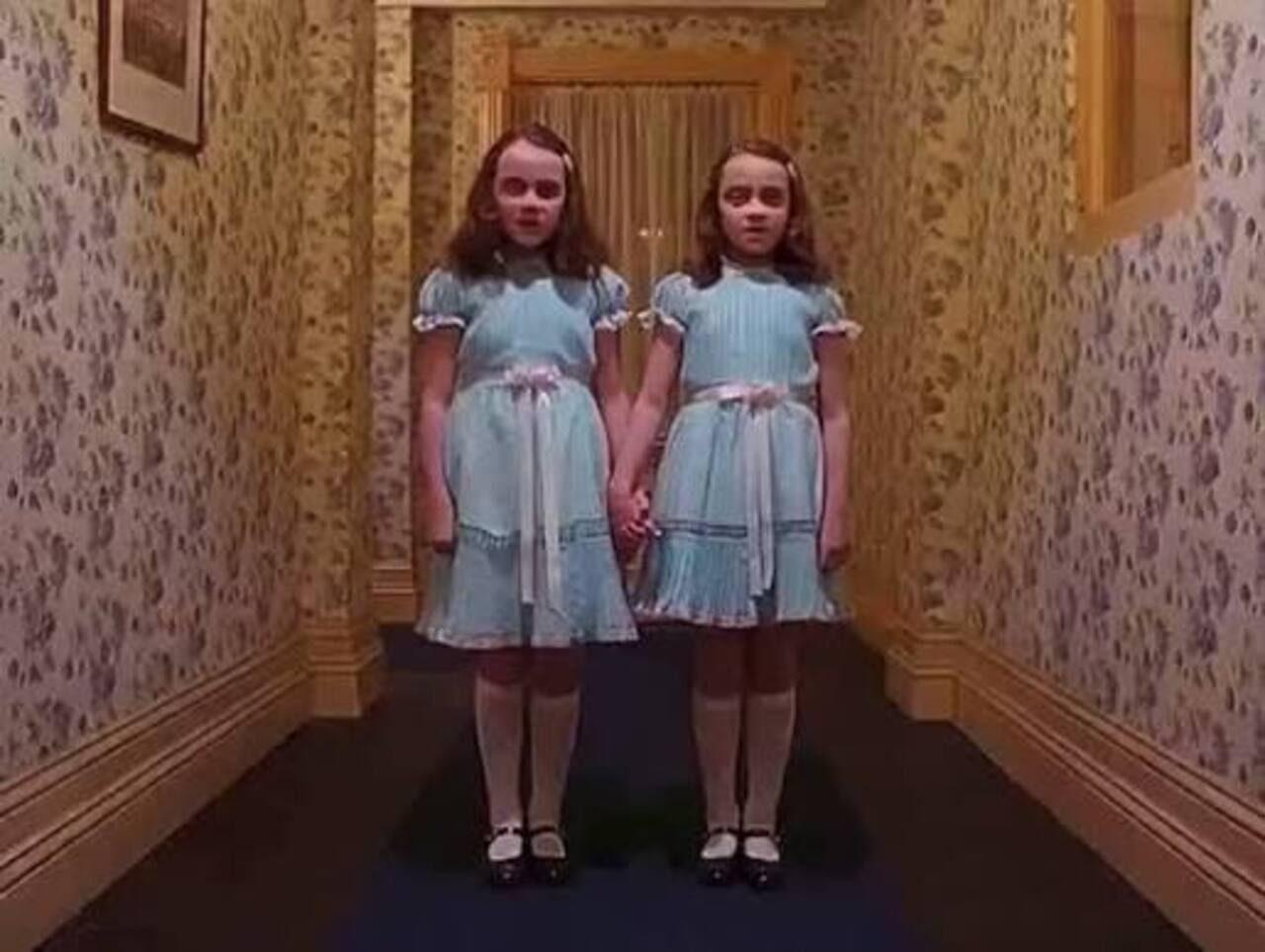 If you want to twin with your pal, recreate the Grady Twins from The Shining by wearing matching vintage, light-blue babydoll dresses with pink ribbons, white knee-high socks. Sport a blank, unblinking stare to send chills down the spine. If you want to twin with your pal, recreate the Grady Twins from The Shining by wearing matching vintage, light-blue babydoll dresses with pink ribbons, white knee-high socks. Sport a blank, unblinking stare to send chills down the spine.