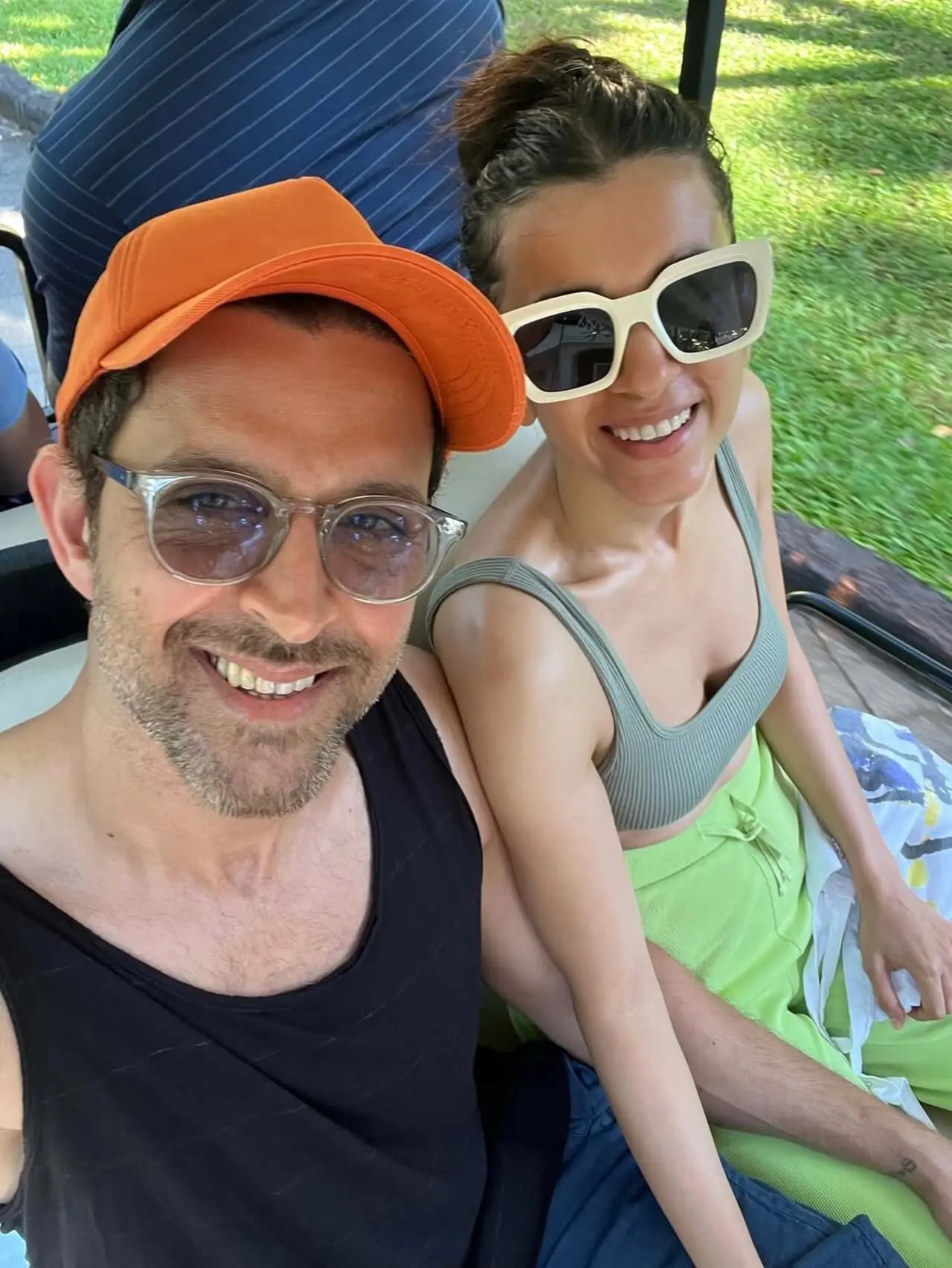 Hrithik Roshan and Saba Azad flash their brightest smiles in a sunny selfie, offering a glimpse of one of their relaxed getaways together