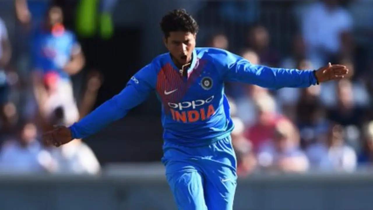 Ahead of the clash, Team India's star spinner Kuldeep Yadav is set to accomplish a new feat in his T20I career (Pic: X/@ICC) Ahead of the clash, Team India's star spinner Kuldeep Yadav is set to accomplish a new feat in his T20I career (Pic: X/@ICC)