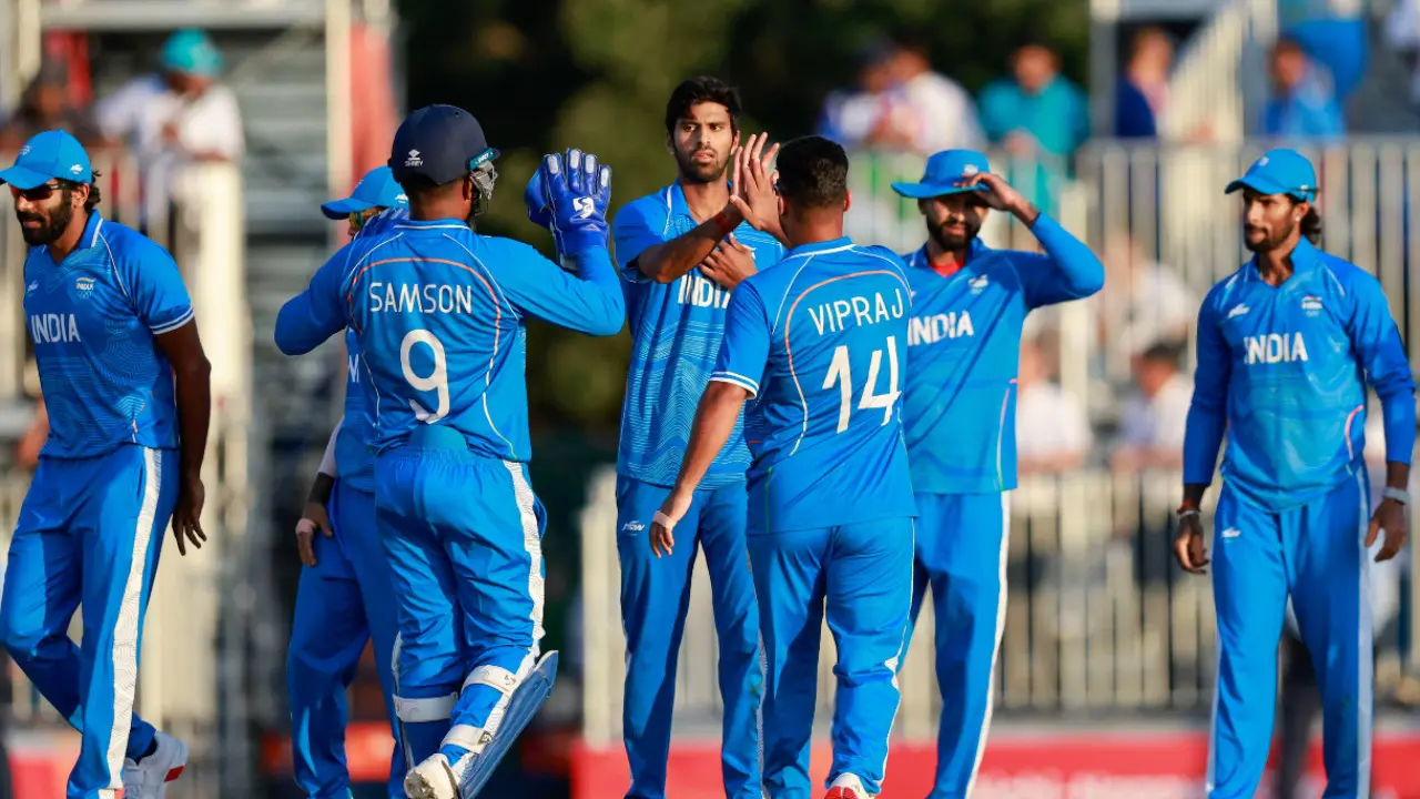 Team India`s players celebrate a wicket during Asian Games 2026 final match against Pakistan (Pic: X/@BCCI)