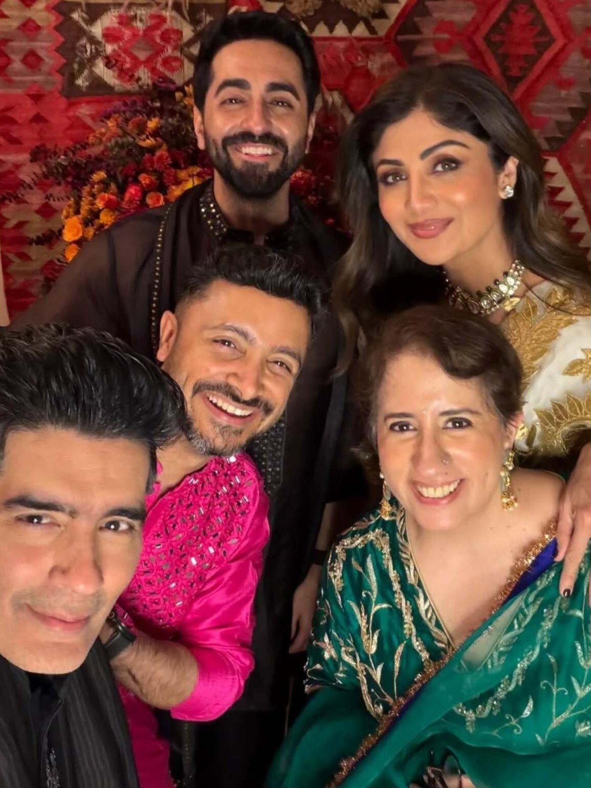 Ayushmann Khurrana and Guneet Monga pose alongside celebrity friends including Shilpa Shetty, Manish Malhotra. Ayushmann Khurrana and Guneet Monga pose alongside celebrity friends including Shilpa Shetty, Manish Malhotra.