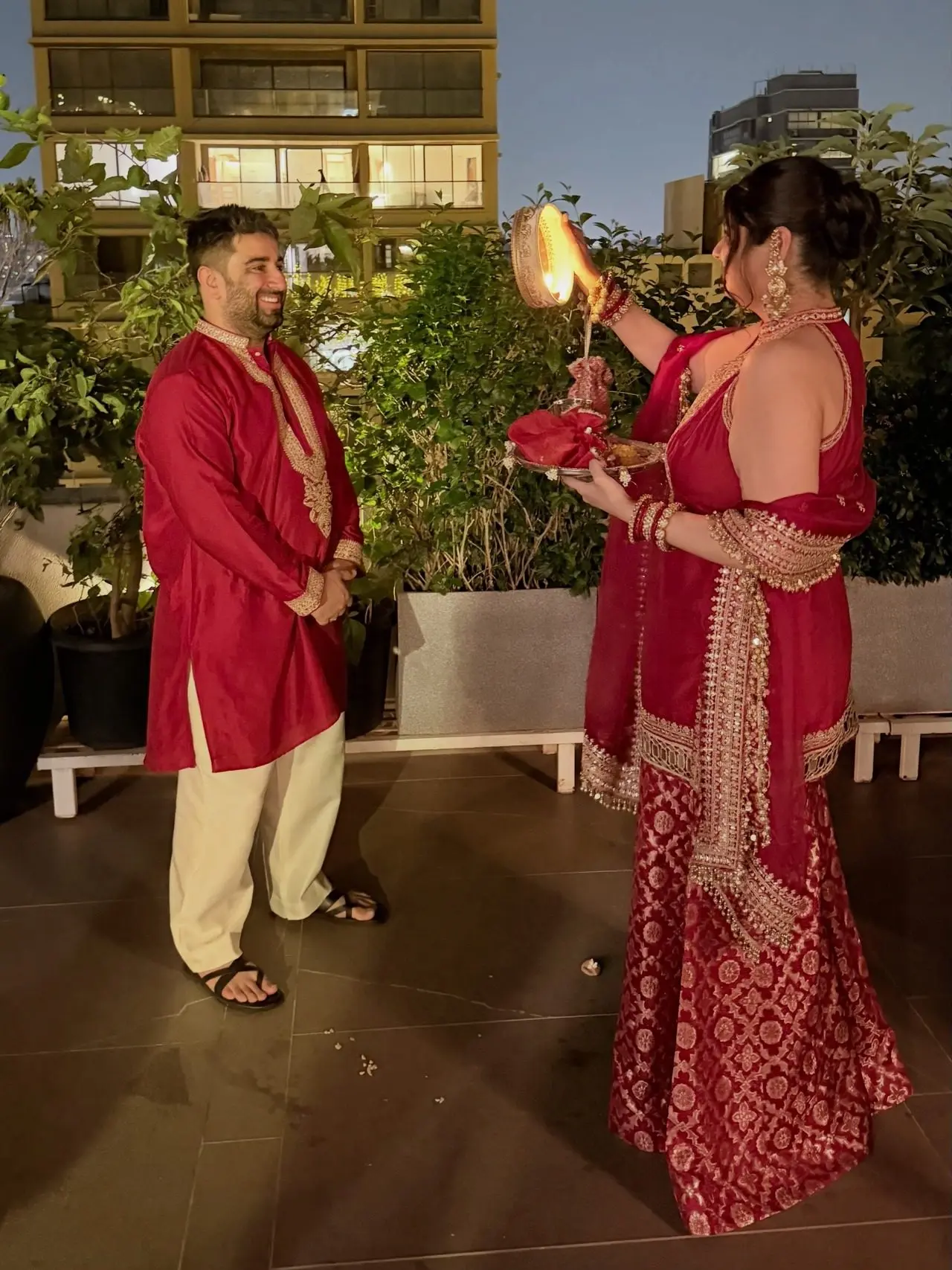 Anshula Kapoor celebrated her first Karwa Chauth after marriage with Rohan Thakarr, twinning in matching red outfits, Anshula Kapoor celebrated her first Karwa Chauth after marriage with Rohan Thakarr, twinning in matching red outfits,