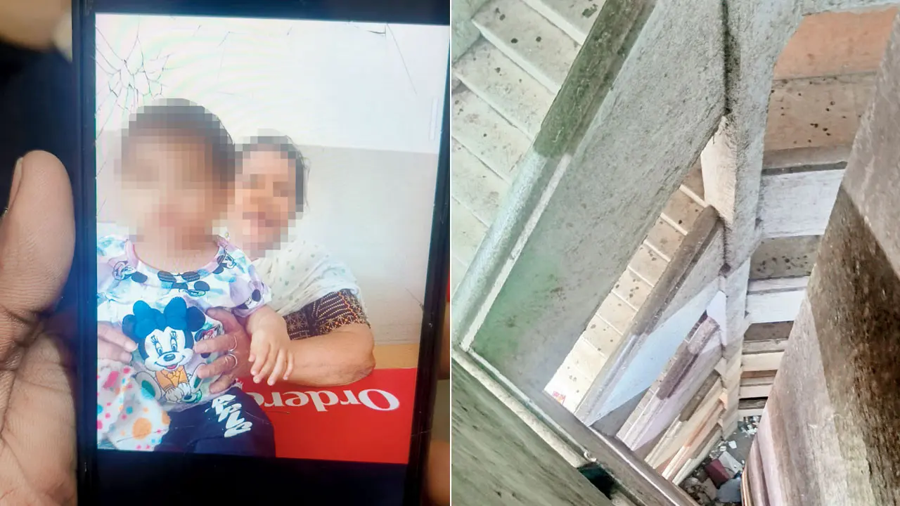  The child was playing in corridor of the building; (right)  The incident occurred at a residential society in Goregaon East. Pics/By Special Arrangement