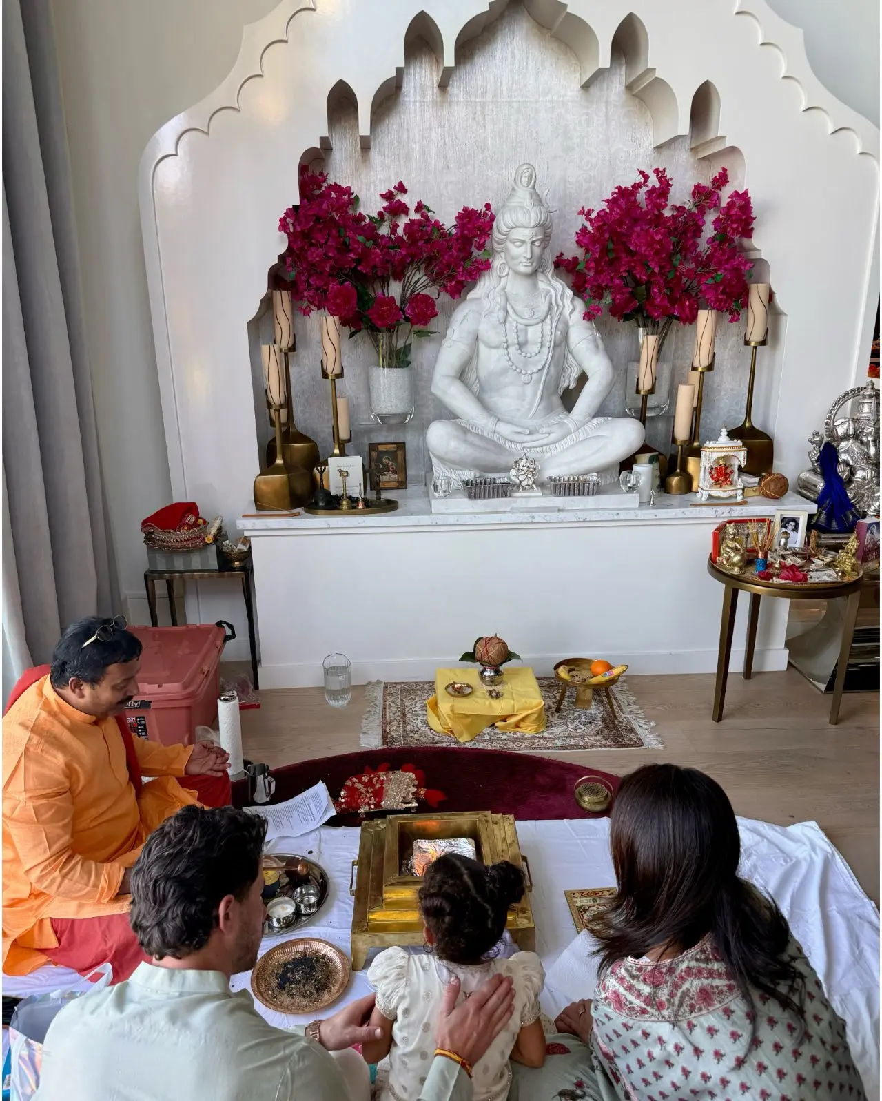 Priyanka gave fans a glimpse of this bond on Dussehra as she shared pictures from an intimate family puja with husband Nick Jonas and daughter Malti Marie Chopra Jonas. Priyanka gave fans a glimpse of this bond on Dussehra as she shared pictures from an intimate family puja with husband Nick Jonas and daughter Malti Marie Chopra Jonas.