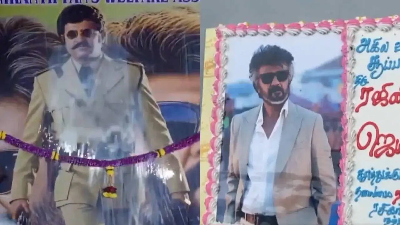 Rajinikanth’s posters bathed in milk, huge cakes and celebrations outside theatres as Jailer 2 releases Fans celebrate Jailer 2 release. Pics via X