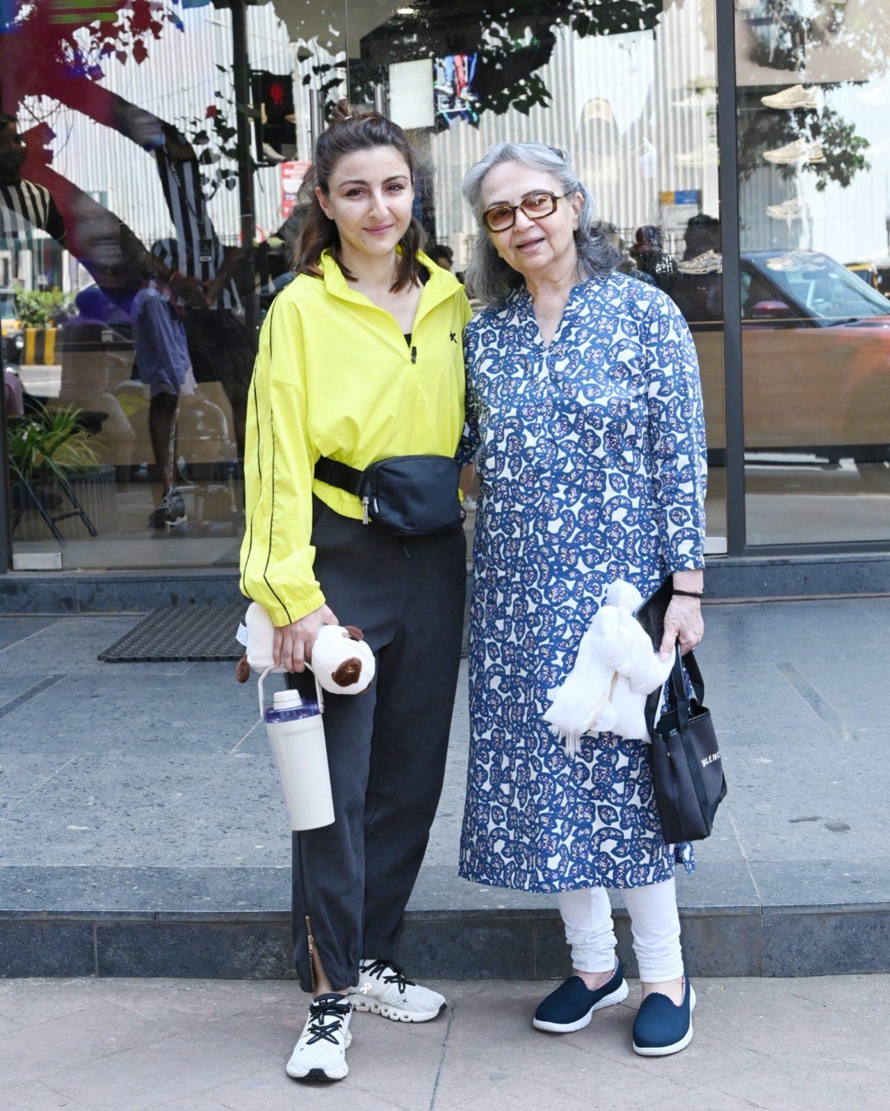 Veteran actress Sharmila Tagore was seen out in Bandra, Mumbai, accompanied by her daughter Soha Ali Khan.