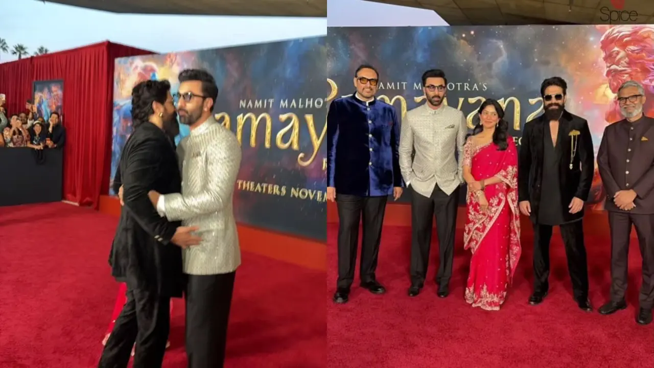 Ramayana: Yash hugs Ranbir Kapoor, poses with wife at grand LA premiere Ramayana LA Premiere. Pics via special arrangements