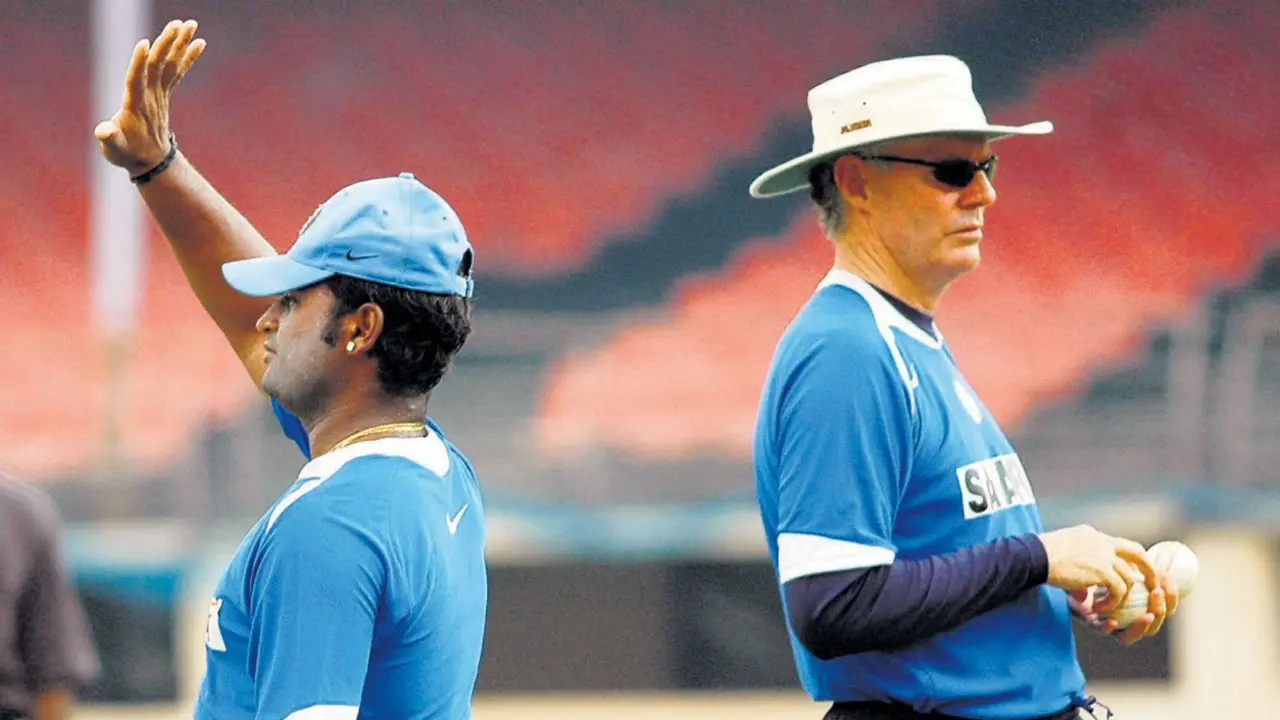 Powar will make an excellent selector: Former India coach Greg Chappell Ramesh Powar and then India coach Greg Chappell in 2006. Pic/mid-day archives