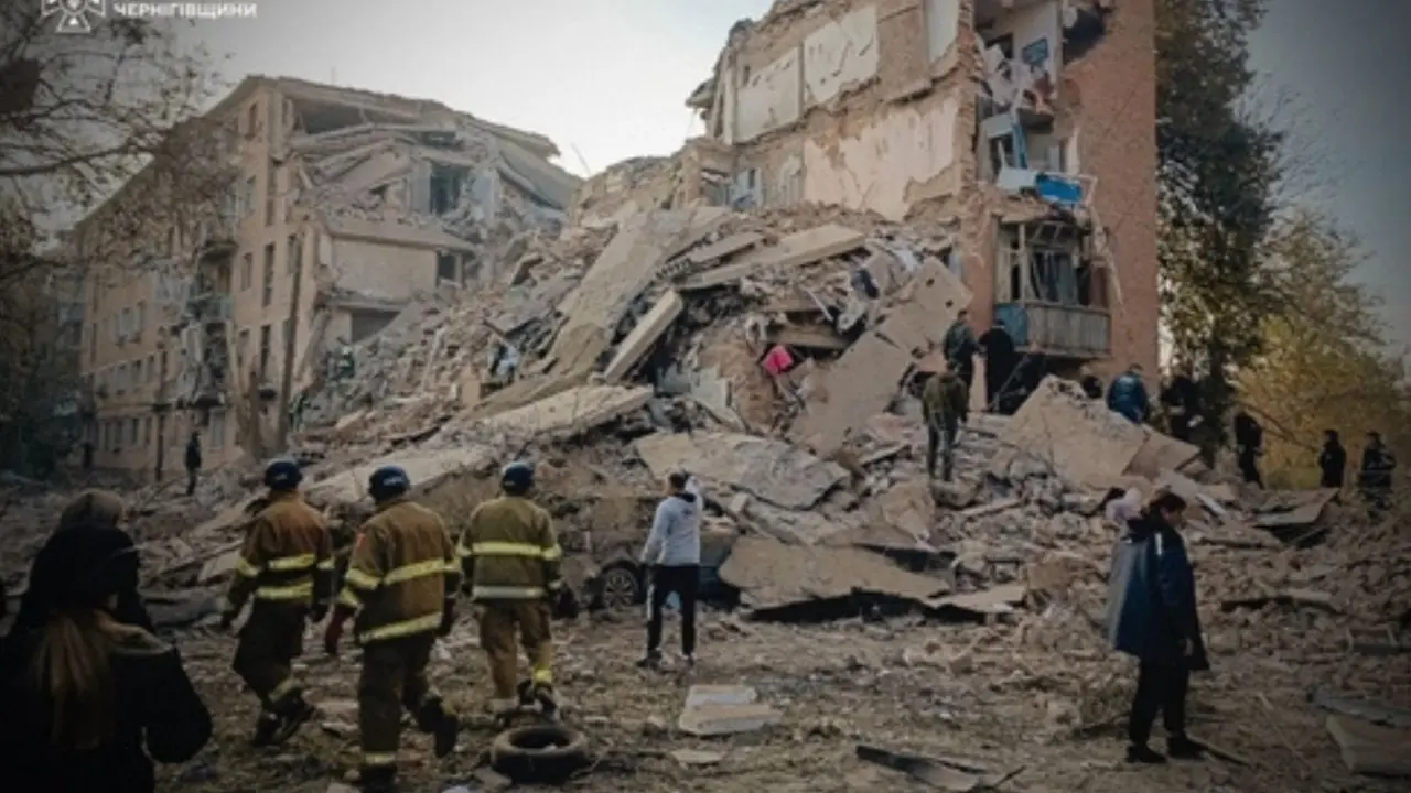 IN PHOTOS: 11 killed in major Russian drone and missile strikes on Ukraine Rescuers work on a residential building destroyed following a Russian missile strike in Pryluky. (PICS/AFP)