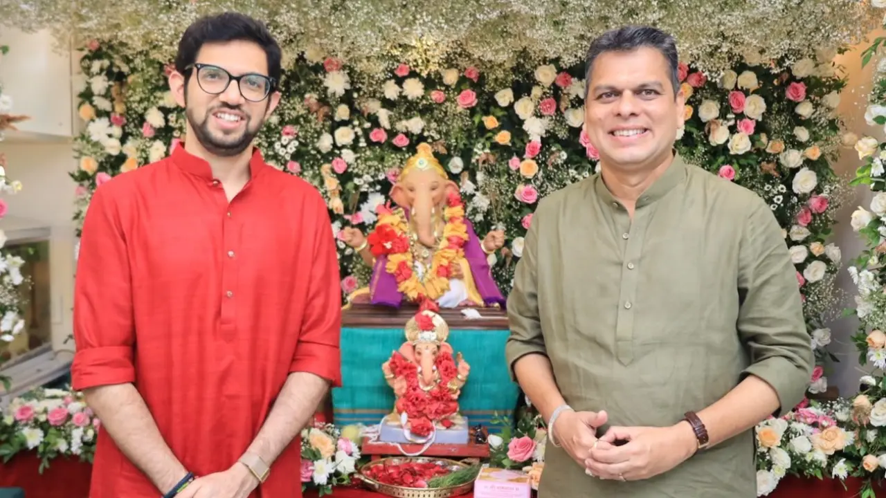 Ganeshotsav 2026: Aaditya Thackeray visits Shiv Sena worker Manoj Dhumal’s home Thackeray shared photographs of the visit on X, showing him at Dhumal’s residence, where a Lord Ganesha idol has been installed for the festival. Pic/X