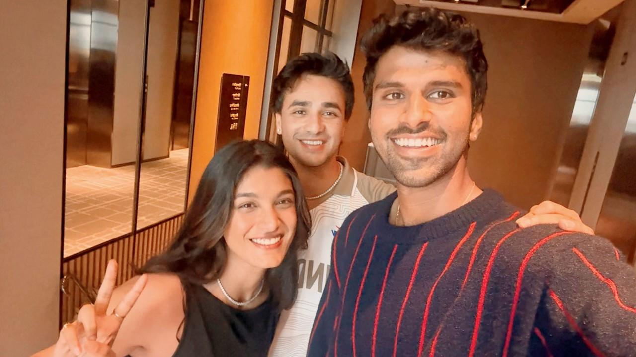 Asian Games 2026: Shuttler Tanisha chills with Abhishek, Washington Tanisha Crasto with Abhishek Sharma (centre) and Washington Sundar. Pic/Crasto’s Instagram