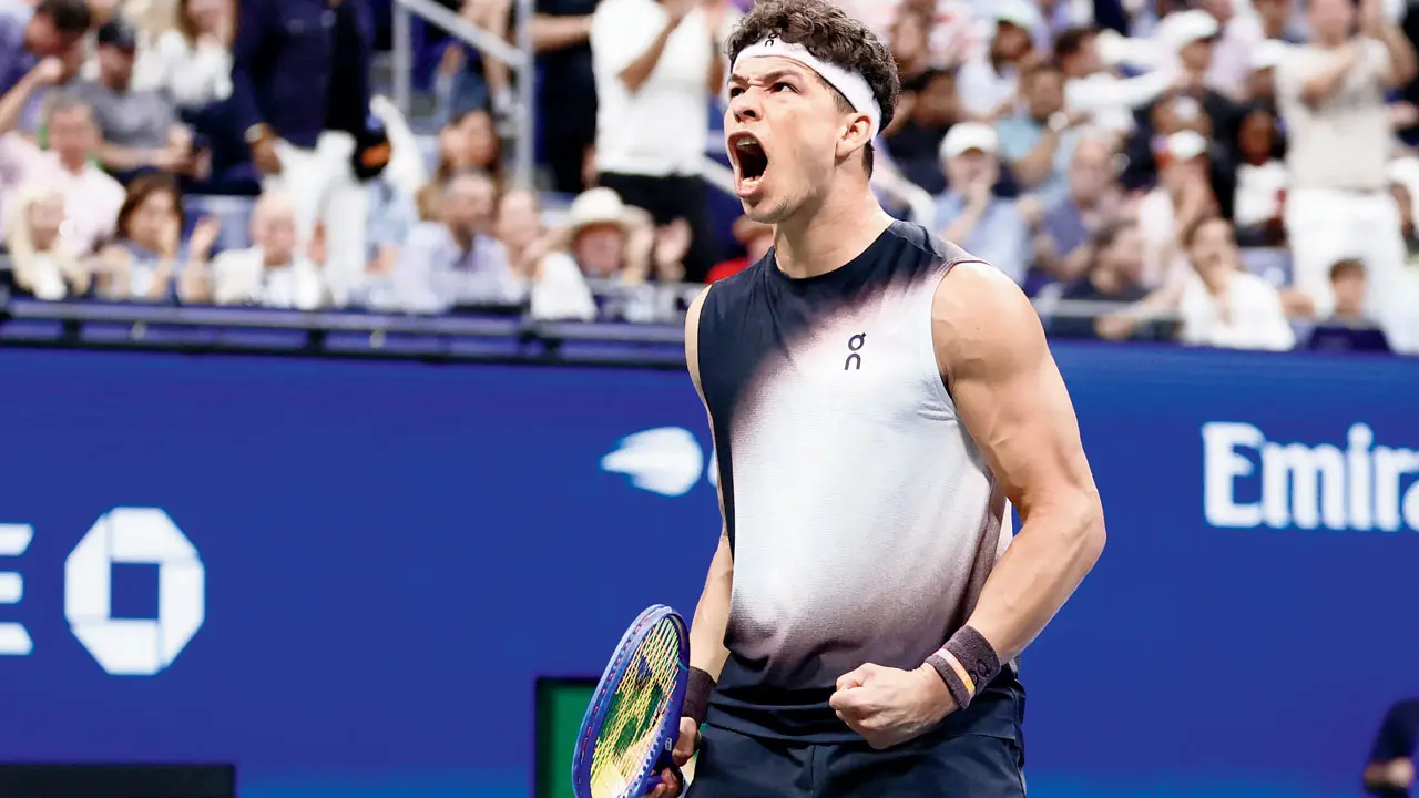 Shelton's got the solution! American star aims maiden Grand Slam title Ben Shelton celebrates a point against Frances Tiafoe in New York. Pic/AFP